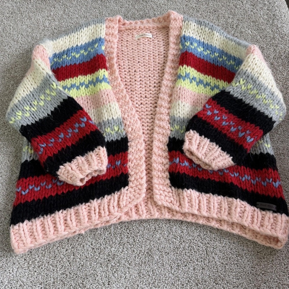 Simply Couture Cardigan Hand Made Sweater Womens XL Multicolor Chunky Knit Open